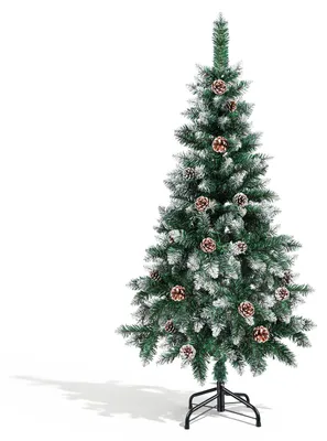 Obrázek produktu pro Vánoční stromek Peviasot, výška 150 cm, s efektem sněhu a 20 šiškami, umělý smrk s 300 větvičkami, kovový stojan