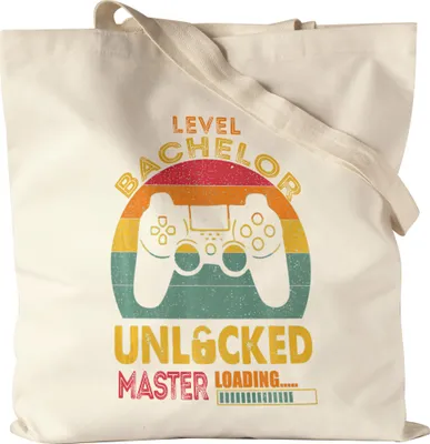 Produktbild von Level Bachelor Unlocked Master Loading Jutebeutel Stoffbeutel Studium Lernen Bildung Konsole Spiel Controller Gamepad