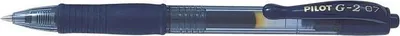 A blue Pilot G2-7 retractable pen is shown against a white background.