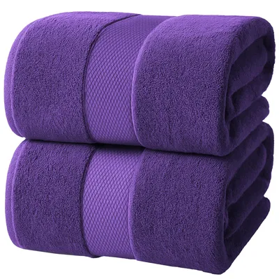 Obrázek produktu pro Sada dvou velkých ručníků do koupelny, 100% bavlna, měkké a savé, fialové, 90x180 cm