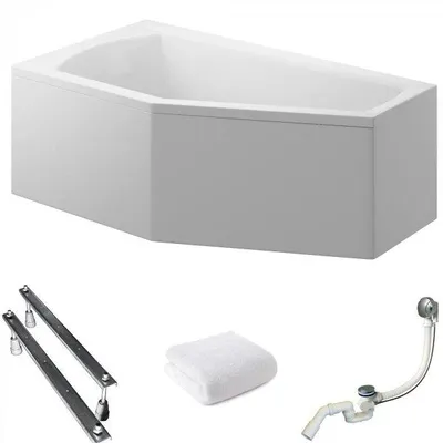 Produktbild von Aqua For You | Polimat Badewanne - 140x90cm - Asymmetrische Form - Weiße Verkleidung - Chrom siphon - Acryl - Eckbadewanne - Links Seite