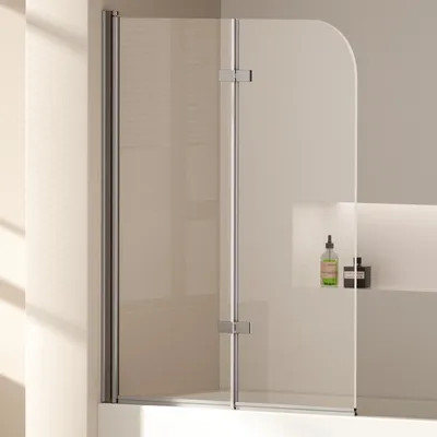 Image de EMKE Paroi de douche Paroi pliante 110 x 140cm Nano-revêtements ESG Verre de sécurité Double porte pliante Paroi de douche en verre pour baignoires