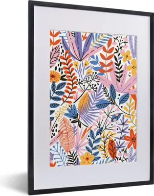 Produktbild von MuchoWow® Gerahmtes Poster Sommer - Pflanzen - Blätter - Muster 30x40 cm - Poster mit Schwarzem Bilderrahmen Wandposter Rahmen Foto Bilder - Wandposter Schlafzimmer
