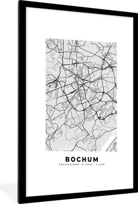 Produktbild von MuchoWow® Gerahmtes Poster Deutschland - Stadtplan - Bochum - Karte 60x90 cm - Poster mit Schwarzem Bilderrahmen Wandposter Rahmen Foto Bilder - Dekoration - Wandposter Wohnzimmer - Hochwertig