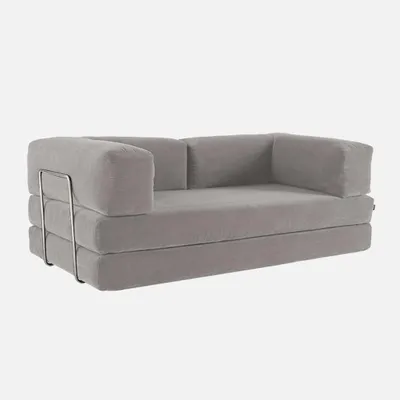 Produktbild von sweeek - 3-Sitzer-Schlafsofa im Vintage-Stil mit Cordbezug und verchromtem Außengestell - Hellgrau