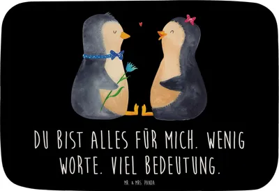 Produktbild von Mr. & Mrs. Panda Badvorleger Pinguin Pärchen - Schwarz - Geschenk, Badezimmer Matte, Liebe, glücklich, Badteppich, Badezimmerteppich, Badematte, Hochzeit, Duschvorleger