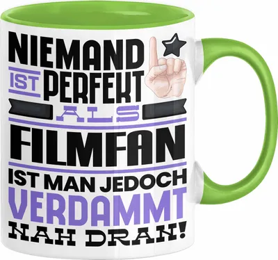 Produktbild von Filmfan Geschenk Tasse Lustige Geschenkidee für Filmfan Geburtstag Kaffee-Becher Niemand Ist Perfekt Aber Als Filmfan Ist Man Nah Dran (Grün)