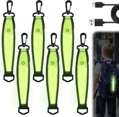 Imagen del producto de 6 luces LED intermitentes, mochila escolar, 3 modos, recargable por USB, elementos reflectantes, luz de seguridad para niños, reflectores, mochila escolar