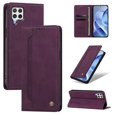 Produktbild von Handyhülle für Samsung Galaxy A22 4G, Leder Wallet Klapphülle mit Standfunktion, Stoßfeste Schutzhülle Lila