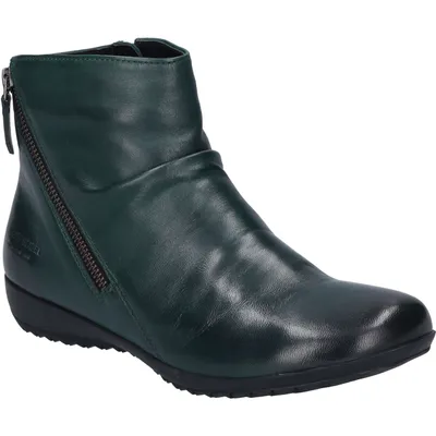 A single green leather boot is shown against a white background.
