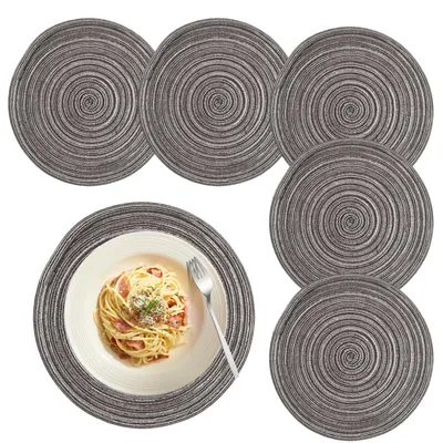 Obrázek produktu pro Sada 6 podtácků kulatého tvaru – omyvatelné a odolné proti skvrnám, šedé barvy, průměr 30 cm