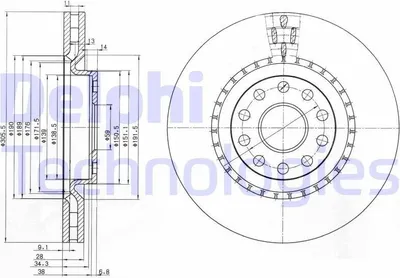 Produktbild von 2x DELPHI Bremsscheibe BG3723 für LANCIA THESIS (841AX) 45mm 305mm