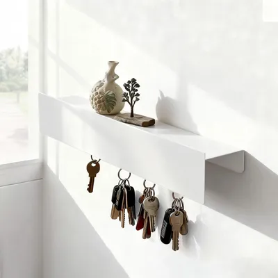 Produktbild von Schlüsselbrett mit Regal - Modernes Design - Wandregal für innen - Hochwertiges Eisen - Einfach zu montieren - Platzsparendes Design - Schlüsselboard