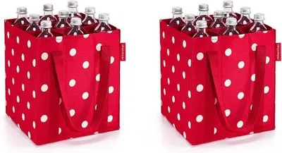 Obrázek produktu pro Unyqoos® Reisenthel – Příslušenství, Gilching – Sada 2 kusů: tašky na lahve a držáky lahví pro nákupní tašku, vzor "Mixed Dots" v barvě chilli červené