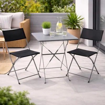 Produktbild von 3tlg Bistroset Gartenmöbelset Outdoormöbel Balkon Anthrazit klappbar
