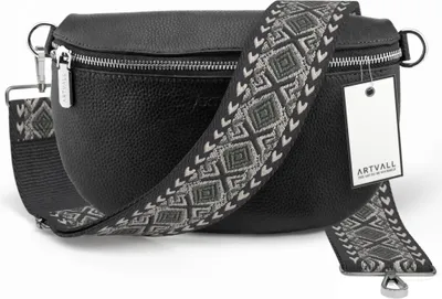 Produktbild von ARTVALL - Umhängetasche aus Leder, Klein mit verstellbarem Schultergurt, abnehmbares Taschenband, Crossbody Bag in Schwarz