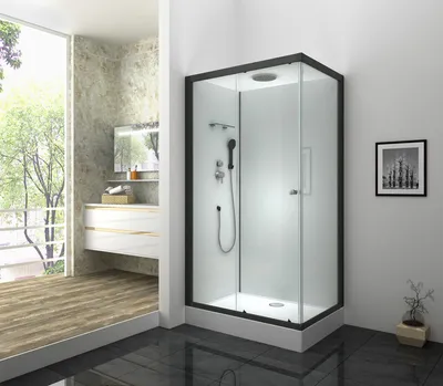 Zdjęcie produktu dla Marwell, prysznic kompletny Black Line 110x80x217 cm – kabina prostokątna w komplecie z brodzikiem