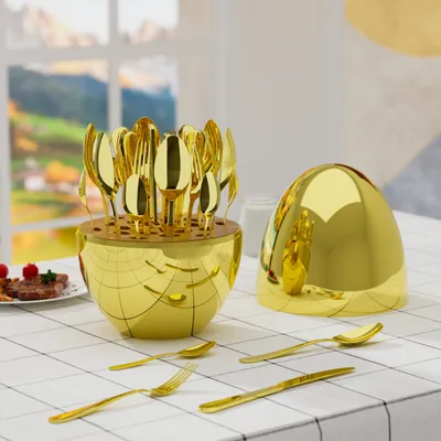 Produktbild von Besteck-Set Hochglanzpoliert und Spülmaschinenfest 24 Stück Edelstahl Teelöffel Messer für Haus Restaurant Hotel Party