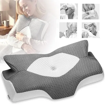 Obrázek produktu pro Ergonomická podpora krku – V-tvarovaný polštář z paměťové pěny – Vhodný pro všechny pozice spánku – Polyester/bavlna – 100 TC