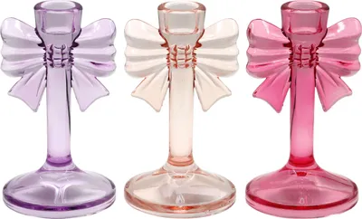 Produktbild von FURNARO Kerzenleuchter Glas Schleife 3er Set rosa Dekoleuchter