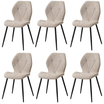 Immagine prodotto di Sedie da pranzo - Set da 6 sedie da cucina imbottite - Rivestimento in lino - Gambe in metallo - Senza braccioli - Design moderno - Beige