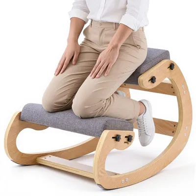 Produktbild von Ergonomischer Kniestuhl - Kniehocker - Höhenverstellbar - Dicke Schaumstoffpolster - Massivholzrahmen - Entlastet Rücken & Nacken - Für Büro & Zuhause - Grau