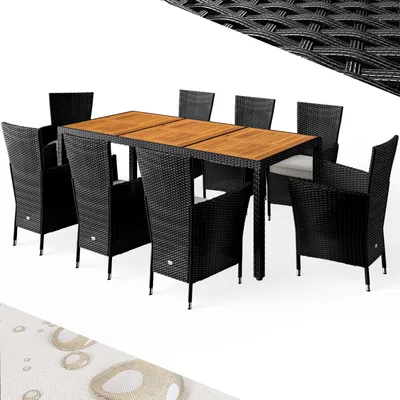 Produktbild von CASARIA® Gartenmöbel Set Holz Polyrattan 8 Gartenstühle Stapelbar 190x90cm Gartentisch Akazie Wetterfest Outdoor Terrasse Sitzgruppe Essgruppe Schwarz
