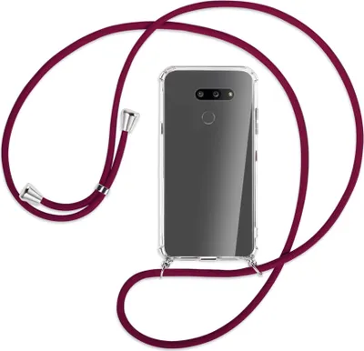 Produktbild von Handykette Backcover-Schutzhülle mit Band (Metall silberfarben) für LG G8X ThinQ - dunkelrot