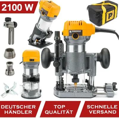 Produktbild von Powermat Oberfräse Kantenfräse Holzfräse Fräsmaschine 2000W Fräse 6/8 mm - Satz Hand Fräser