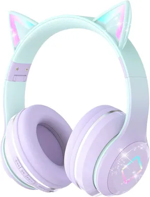 Produktbild von Klarer Klang und integriertes Mikrofon Kabellos Kinder Kopfhörer mit LED-licht Katzenohren und Mikrofon,HD Stereo Sound,faltbar,verstellbares Kopfband