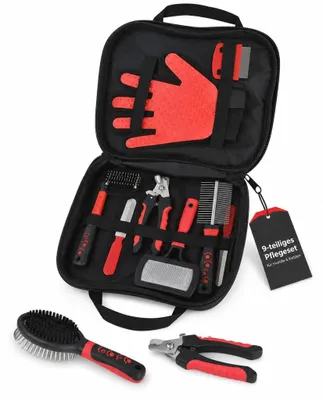 9-teiliges Fellpflegeset für Hunde & Katzen, Krallenschere, Bürsten, Handschuh