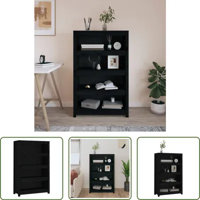 Produktbild von The Living Store Bücherregal Schwarz 80x35x126 cm Massivholz Kiefer
