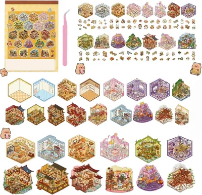 Imagen del producto de 3D-Szenen Stickerbuch, 20 Stück, braune Hintergründe, kreatives Dekorieren