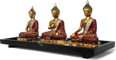 Produktbild von Zen - Garten mit DREI Buddhafiguren mit Holzrechen Dekostein Sand Nr:LW840