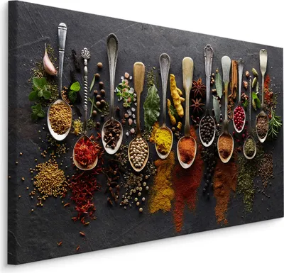 Produktbild von Fabelhafte Canvas LEINWAND BILDER 30x20 cm XXL Kunstdruck Gewürze Löffel Bunt Holz