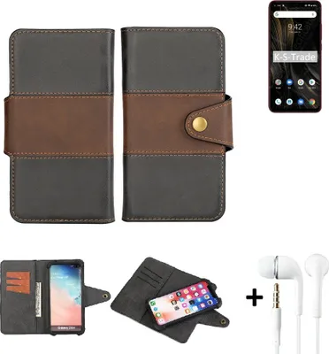 Produktbild von K-S-Trade Handyhülle Schutzhülle Bookstyle Wallet-Case kompatibel mit UMIDIGI Power 3 + earphones Bumper rundumschutz schwarz-braun 1x
