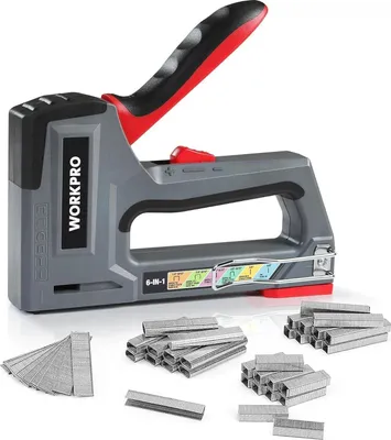 Image de WORKPRO Agrafeuse manuelle professionnelle Set Heavy Duty 6-in-1 avec 4000 agrafes clous T20 force de tir réglable