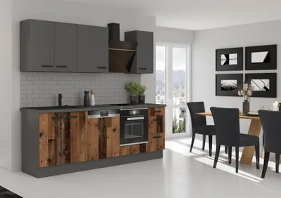Produktbild von Küche OLD STYLE + NESSA Basic 240 cm Old Wood Optik Küchenzeile Küchenblock