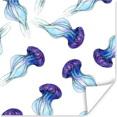 Produktbild von MuchoWow® Poster Illustration von lila Quallen mit weißem Hintergrund 50x50 cm - Wohnzimmerdekoration