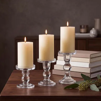 Produktbild von Kerzenhalter Glas für Stumpenkerzen & Stabkerzen 7.5 cm Klar 3er Set