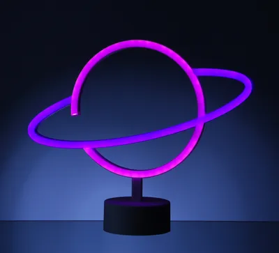 Produktbild von LED NEON Figur PLANET - Neonlicht - H: 24cm - Batterie oder USB Betrieb - stehend - blau/pink