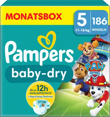 Produktbild von Pampers Windeln Baby Dry Gr.5 (11-16 kg) Limited Edition Paw Patrol, Monatsbox, 186 St