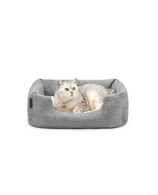 Produktbild von lionto Katzenbett, stilvolles Kuschelkörbchen mit tiefem Einstieg, Wendekissen & rutschfestem Boden, 60x50 cm, grau