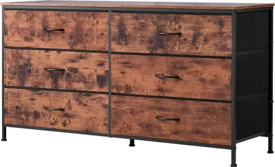 Zdjęcie produktu dla Komoda 6 szuflad stalowa rama brąz rustykalny szafka do sypialni lub TV