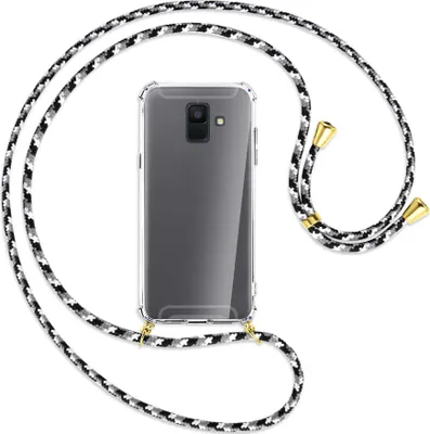 Produktbild von Handykette Backcover-Schutzhülle mit Band (Metall goldfarben) für Samsung Galaxy A6 2018 - schwarz/grau/weiß