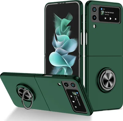 Produktbild von Samsung Z Flip4 Hülle, Dünn Hart PC Schutzhülle mit Ringhalter Ständer für Samsung Galaxy Z Flip 4 5G Grün