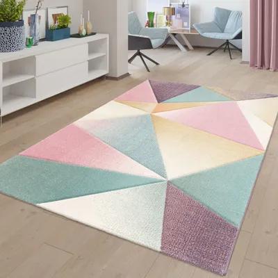 Produktbild von TT Home Moderner Teppich Wohnzimmer Teppiche Trapez Muster Pastell Farben Multicolor Größe 160x220 cm
