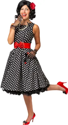 Produktbild von Rockabilly 50er Kleid schwarz Punkte weiß gepunktet, Groesse:46