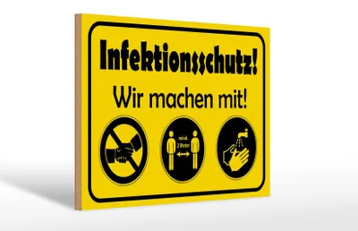 Produktbild von Holzschild Hinweis 30x20cm Infektionsschutz Wir machen mit