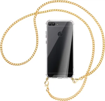 Produktbild von Handykette Backcover-Schutzhülle mit Band (Metall goldfarben) für Huawei P smart / Enjoy 7S - goldfarbene Kette